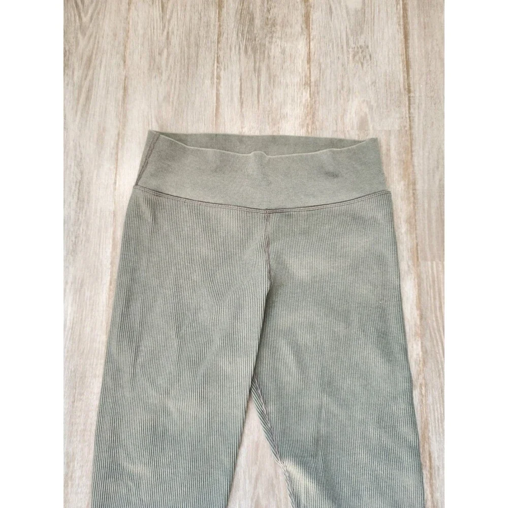 Aerie OFFLINE Green Ribbed Leggings Womens XL High Rise Thermal Snap Hem Stretch
